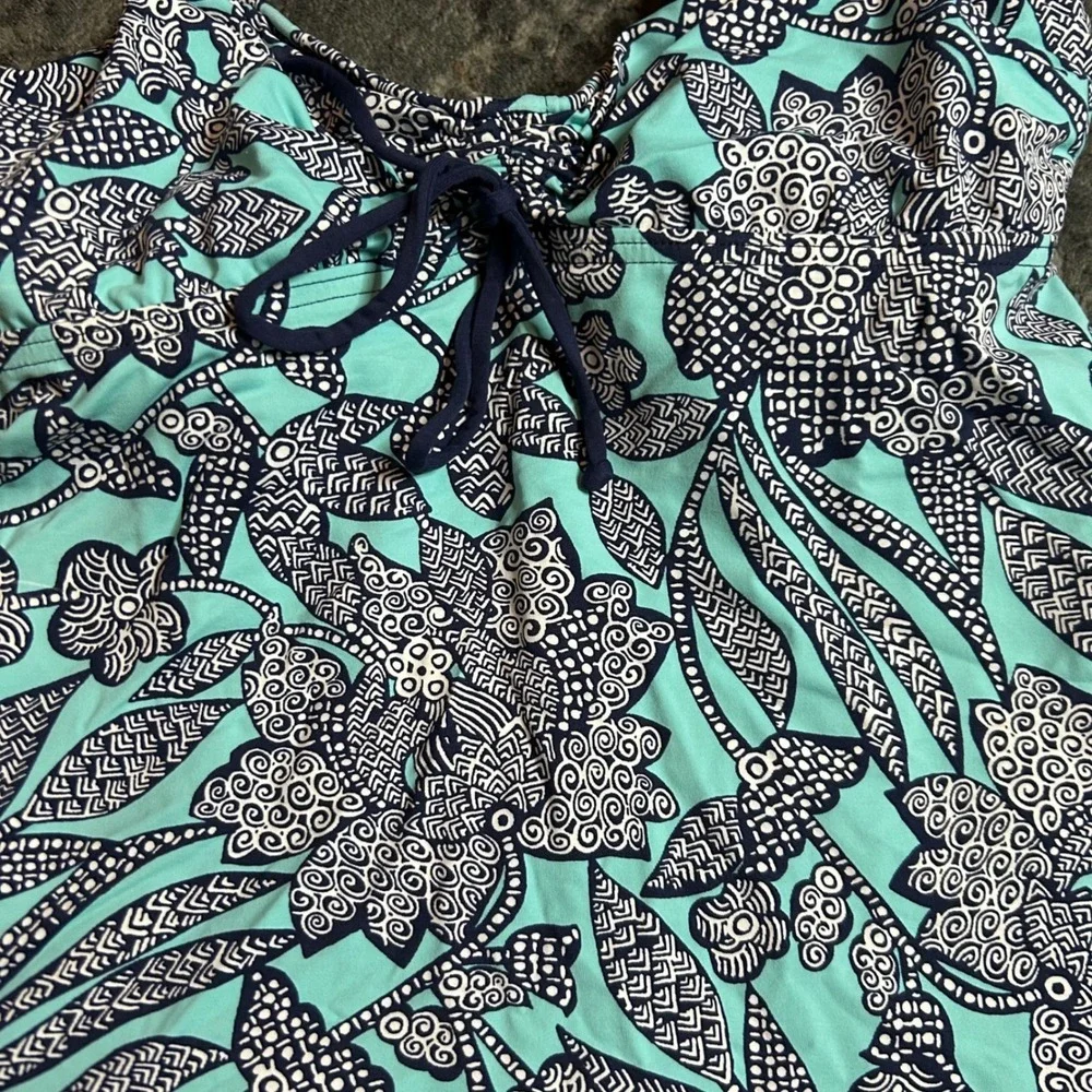 Lands End‎ Tankini Top Womens 4 DD Turquoise Navy Blue Floral Underwire Swimwear